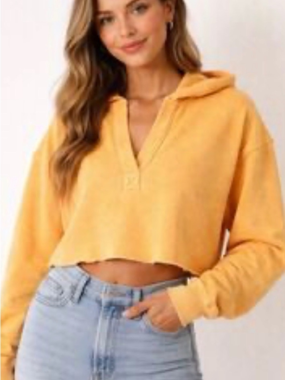 aerie Cropped Hoodie in Mustard